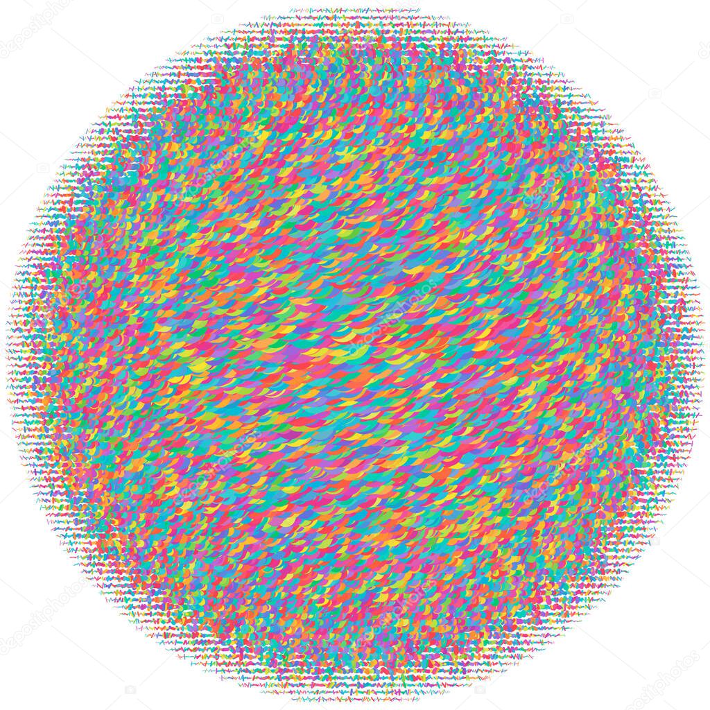 Geometric circle element, shape. Segmented circle vector illustration. Abstract colorful, vivid, vibrant and multi-color circle icon. Random, scatter circle composition