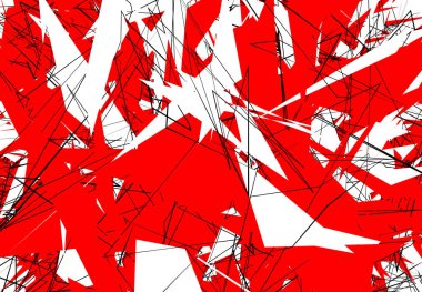 Rastgele Kaotik Çağdaş Sanat Çizimi. Rastgele çizgiler, şekiller. Kırmızı