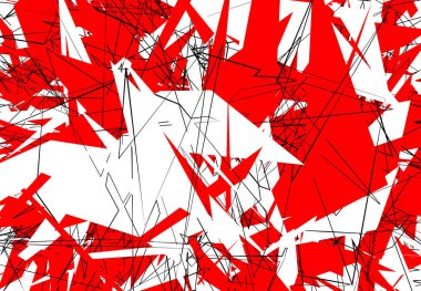 Rastgele Kaotik Çağdaş Sanat Çizimi. Rastgele çizgiler, şekiller. Kırmızı