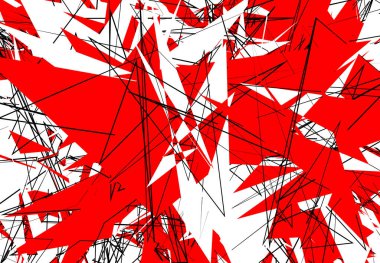 Rastgele Kaotik Çağdaş Sanat Çizimi. Rastgele çizgiler, şekiller. Kırmızı