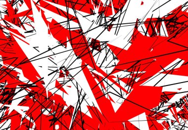 Rastgele Kaotik Çağdaş Sanat Çizimi. Rastgele çizgiler, şekiller. Kırmızı