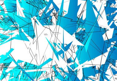 Rastgele Kaotik Çağdaş Sanat Çizimi. Rastgele çizgiler, şekiller. Buz / Mavi sürümü