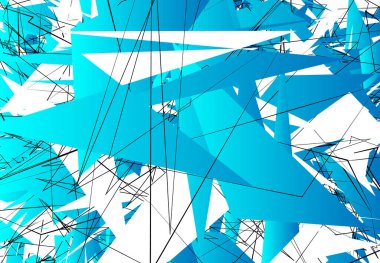Rastgele Kaotik Çağdaş Sanat Çizimi. Rastgele çizgiler, şekiller. Buz / Mavi sürümü