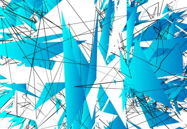 Rastgele Kaotik Çağdaş Sanat Çizimi. Rastgele çizgiler, şekiller. Buz / Mavi sürümü