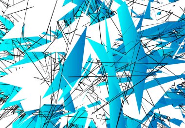 Rastgele Kaotik Çağdaş Sanat Çizimi. Rastgele çizgiler, şekiller. Buz / Mavi sürümü