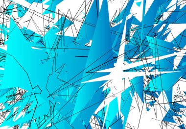 Rastgele Kaotik Çağdaş Sanat Çizimi. Rastgele çizgiler, şekiller. Buz / Mavi sürümü