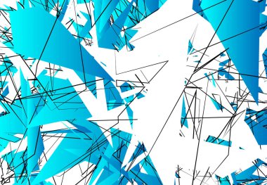 Rastgele Kaotik Çağdaş Sanat Çizimi. Rastgele çizgiler, şekiller. Buz / Mavi sürümü