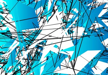 Rastgele Kaotik Çağdaş Sanat Çizimi. Rastgele çizgiler, şekiller. Buz / Mavi sürümü