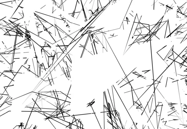 ランダムカオス現代美術作品ベクトルイラスト ランダムな線 白黒版 — ストックベクタ