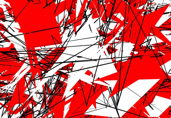 Casuale Chaotic Opera Contemporanea Illustrazione Vettoriale Linee Casuali Forme Rosso — Vettoriale Stock
