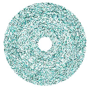 Daire biçimindeki renkli rastgele kareler soyut geometrik elementler. Çember, dairesel mozaik