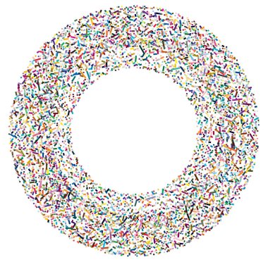 Daire biçimindeki renkli rastgele kareler soyut geometrik elementler. Çember, dairesel mozaik