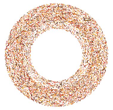 Daire biçimindeki renkli rastgele kareler soyut geometrik elementler. Çember, dairesel mozaik