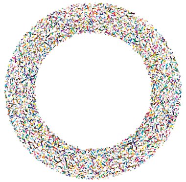 Daire biçimindeki renkli rastgele kareler soyut geometrik elementler. Çember, dairesel mozaik