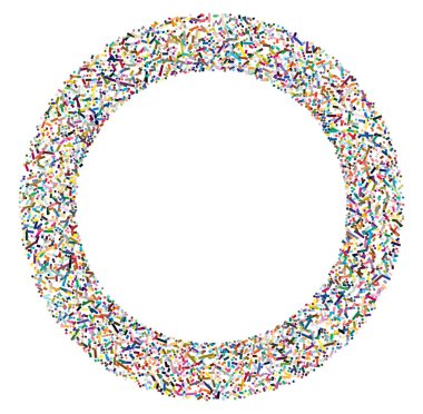Daire biçimindeki renkli rastgele kareler soyut geometrik elementler. Çember, dairesel mozaik