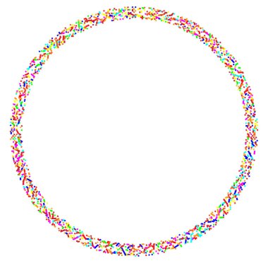 Daire biçimindeki renkli rastgele kareler soyut geometrik elementler. Çember, dairesel mozaik