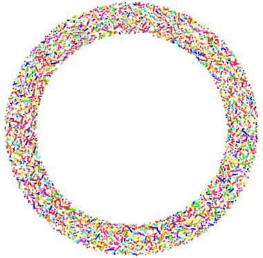 Daire biçimindeki renkli rastgele kareler soyut geometrik elementler. Çember, dairesel mozaik