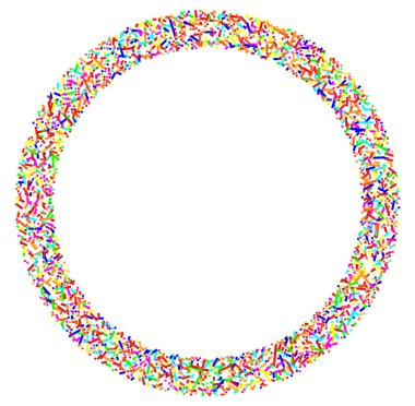 Daire biçimindeki renkli rastgele kareler soyut geometrik elementler. Çember, dairesel mozaik