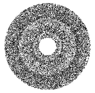 Daire şeklinde rastgele kareler soyut siyah-beyaz, tek renkli, gri ölçekli geometrik element. Çember, dairesel mozaik