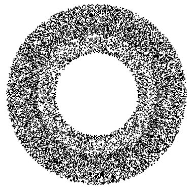 Daire şeklinde rastgele kareler soyut siyah-beyaz, tek renkli, gri ölçekli geometrik element. Çember, dairesel mozaik