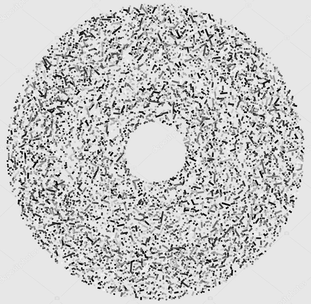 Grayscale random squares in circle formation abstract geometric element. Circle, circular mosaic