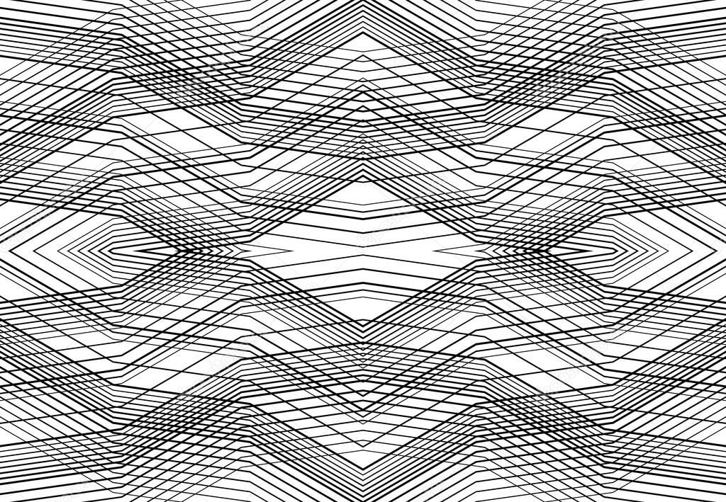 repeatable and tileable grid, mesh of zig-zag, criss-cross and wavy interlace, intertwine and interweave lines. abstract lattice and grating, grid and mesh texture, pattern and background