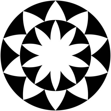 Dönüşümlü taç yapraklarıyla Geometrik çiçek şekli. Radikal, dairesel lotus şekilli vektör çizimi