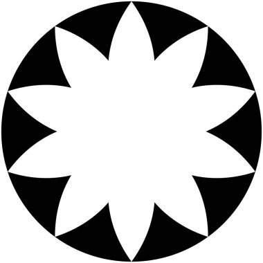Dönüşümlü taç yapraklarıyla Geometrik çiçek şekli. Radikal, dairesel lotus şekilli vektör çizimi