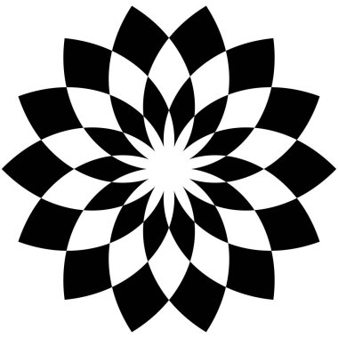 Dönüşümlü taç yapraklarıyla Geometrik çiçek şekli. Radikal, dairesel lotus şekilli vektör çizimi