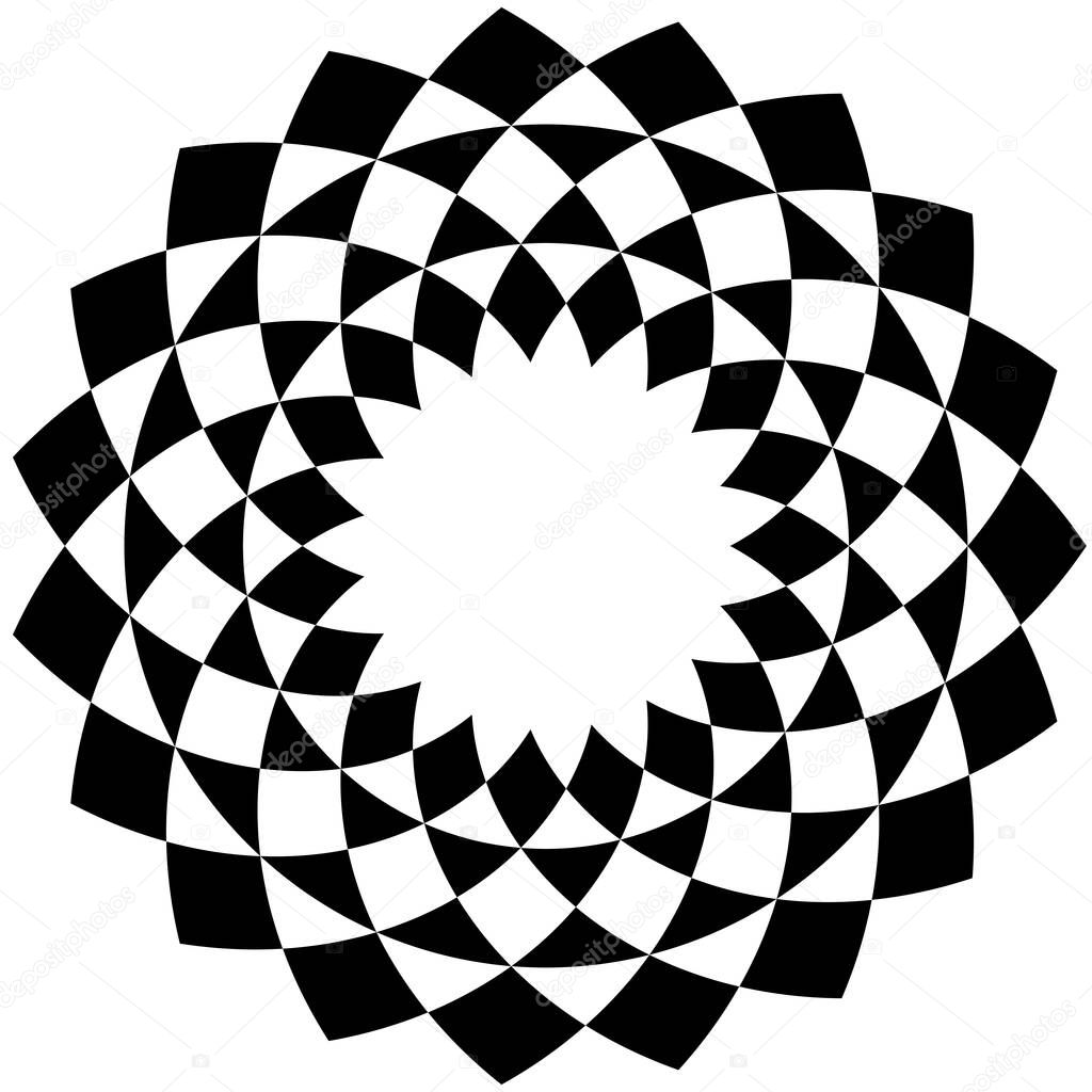 Geometric flower shape with alternating petals. Radial, radiating circular lotus shape vector illustration