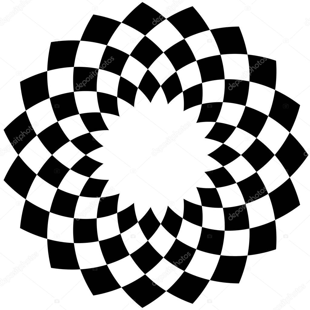 Geometric flower shape with alternating petals. Radial, radiating circular lotus shape vector illustration