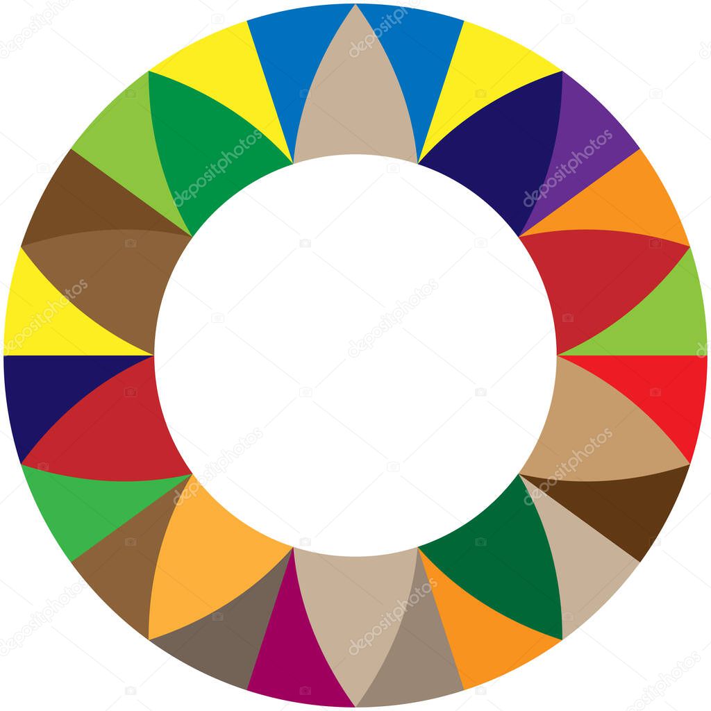 Geometric flower shape with alternating petals. Radial, radiating circular lotus shape vector illustration