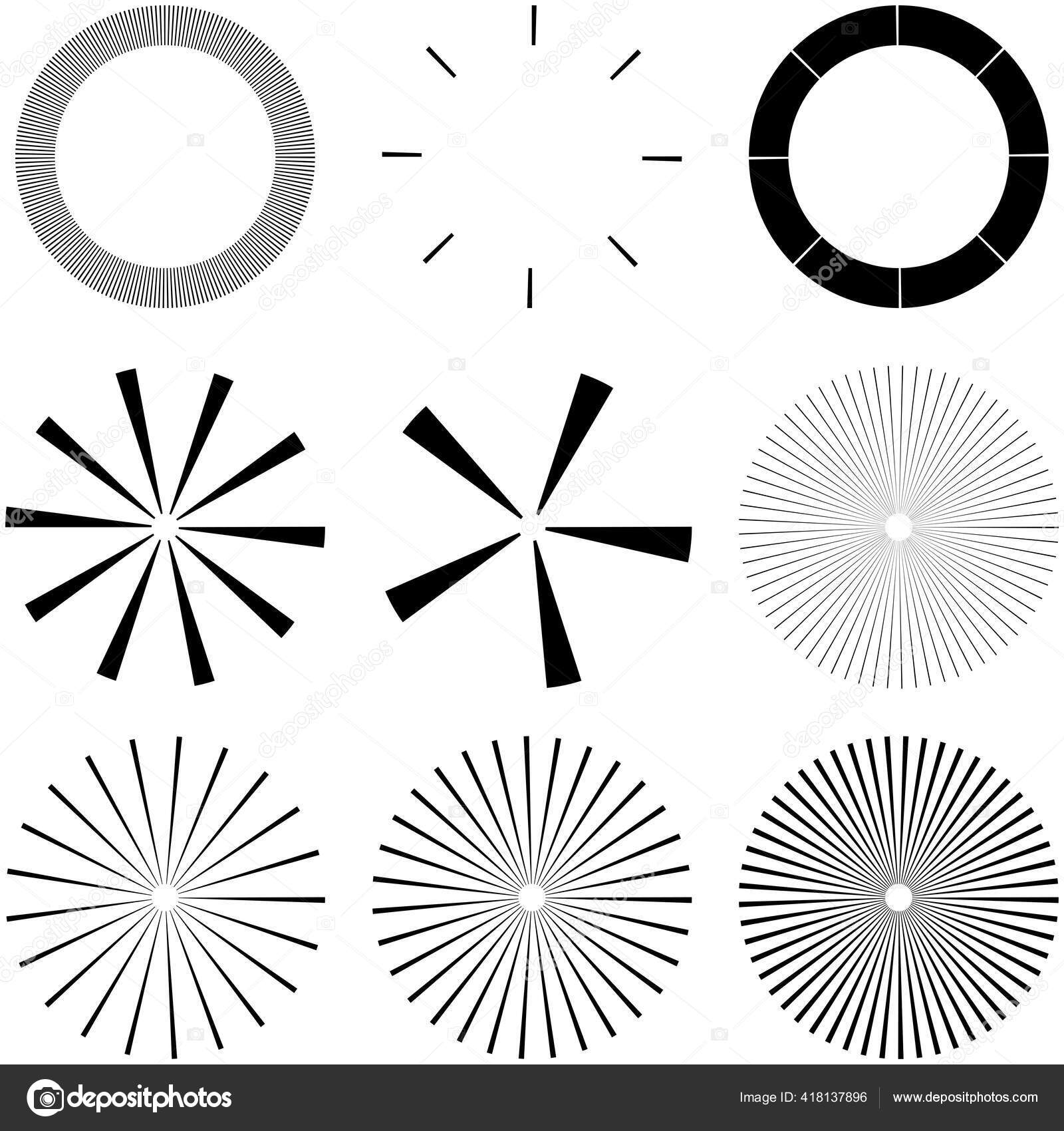 Set Circular Radial Radiating Lines Beams Rays Geometric Circle Vector