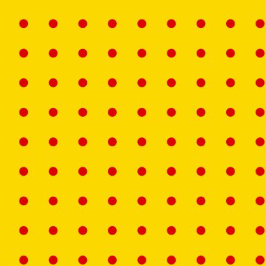 Popart, noktacı-noktacı-noktacılık kusursuz kırmızı, sarı daireler, noktalar, noktalı desen, çember arka plan. Vektör