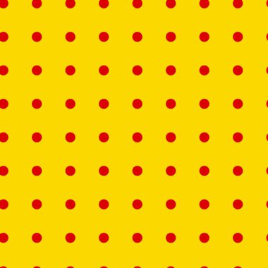 Popart, noktacı-noktacı-noktacılık kusursuz kırmızı, sarı daireler, noktalar, noktalı desen, çember arka plan. Vektör