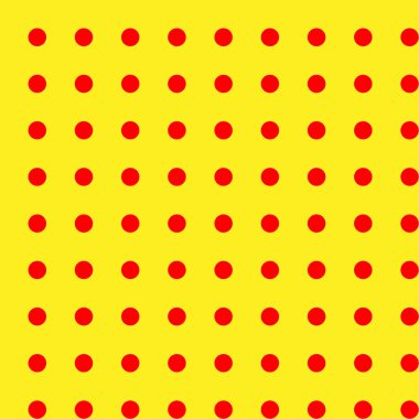 Popart, noktacı-noktacı-noktacılık kusursuz kırmızı, sarı daireler, noktalar, noktalı desen, çember arka plan. Vektör
