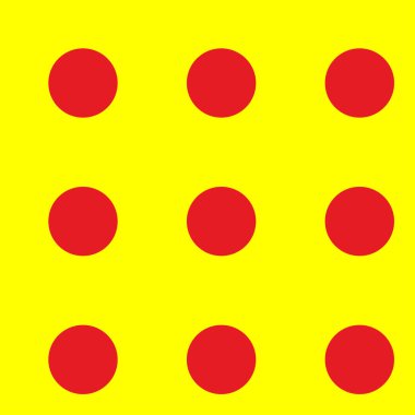 Popart, noktacı-noktacı-noktacılık kusursuz kırmızı, sarı daireler, noktalar, noktalı desen, çember arka plan. Vektör