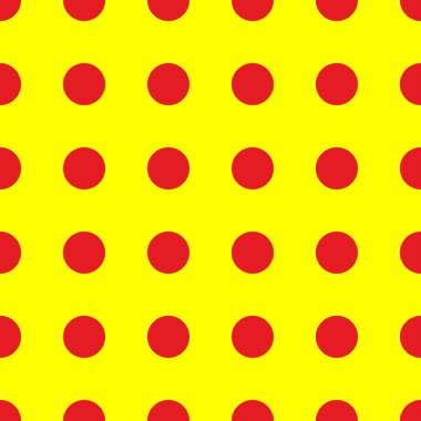 Popart, noktacı-noktacı-noktacılık kusursuz kırmızı, sarı daireler, noktalar, noktalı desen, çember arka plan. Vektör