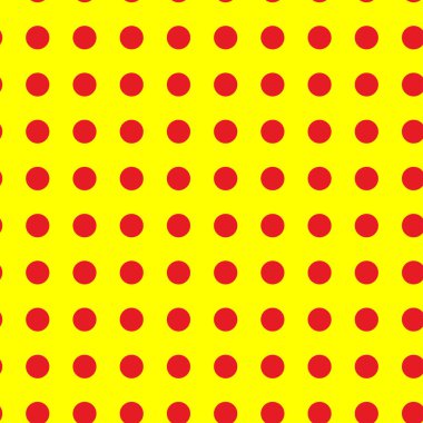 Popart, noktacı-noktacı-noktacılık kusursuz kırmızı, sarı daireler, noktalar, noktalı desen, çember arka plan. Vektör