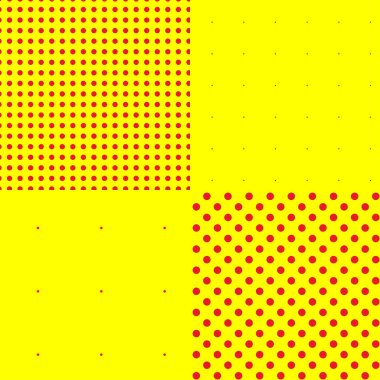 Pop-art, noktacı-noktacı-noktacı-noktacı-noktasız kırmızı, sarı daireler, noktalar, noktalı desen, daireler arka plan. Desen, arkaplan ayarlandı