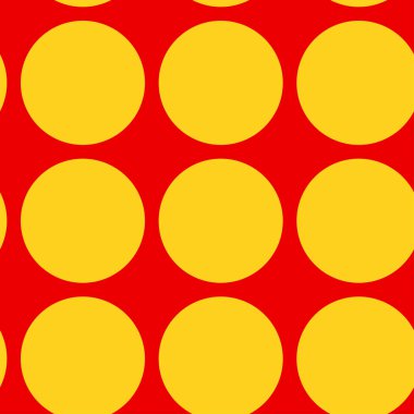 Popart, noktacı-noktacı-noktacılık kusursuz kırmızı, sarı daireler, noktalar, noktalı desen, çember arka plan. Vektör