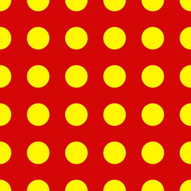 Popart, noktacı-noktacı-noktacılık kusursuz kırmızı, sarı daireler, noktalar, noktalı desen, çember arka plan. Vektör
