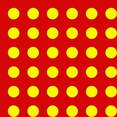 Popart, noktacı-noktacı-noktacılık kusursuz kırmızı, sarı daireler, noktalar, noktalı desen, çember arka plan. Vektör