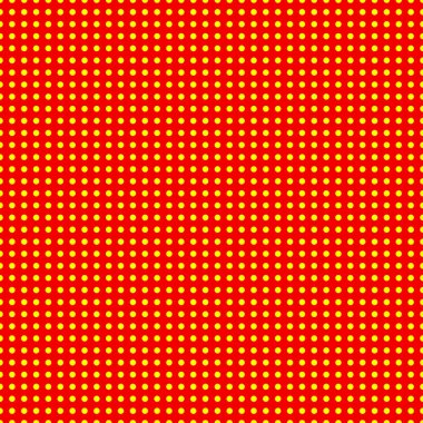 Popart, noktacı-noktacı-noktacılık kusursuz kırmızı, sarı daireler, noktalar, noktalı desen, çember arka plan. Vektör
