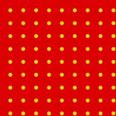 Popart, noktacı-noktacı-noktacılık kusursuz kırmızı, sarı daireler, noktalar, noktalı desen, çember arka plan. Vektör