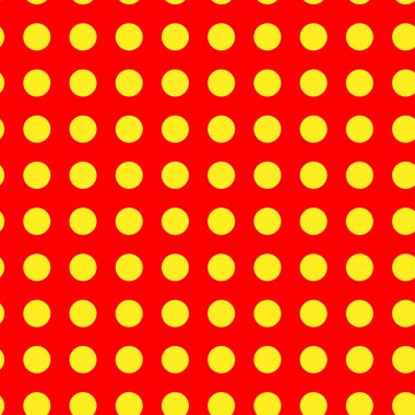 Popart, noktacı-noktacı-noktacılık kusursuz kırmızı, sarı daireler, noktalar, noktalı desen, çember arka plan. Vektör