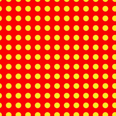 Popart, noktacı-noktacı-noktacılık kusursuz kırmızı, sarı daireler, noktalar, noktalı desen, çember arka plan. Vektör
