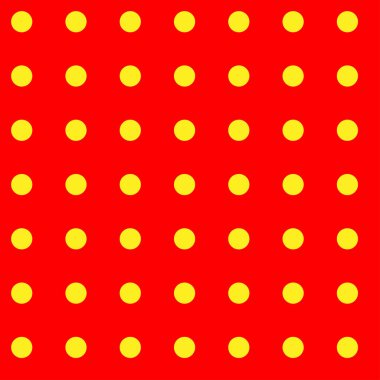 Popart, noktacı-noktacı-noktacılık kusursuz kırmızı, sarı daireler, noktalar, noktalı desen, çember arka plan. Vektör