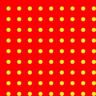 Popart, noktacı-noktacı-noktacılık kusursuz kırmızı, sarı daireler, noktalar, noktalı desen, çember arka plan. Vektör