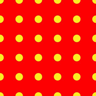 Popart, noktacı-noktacı-noktacılık kusursuz kırmızı, sarı daireler, noktalar, noktalı desen, çember arka plan. Vektör